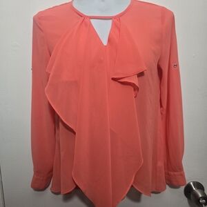 Jennifer Lopez Vibrant Coral Ruffle Blouse